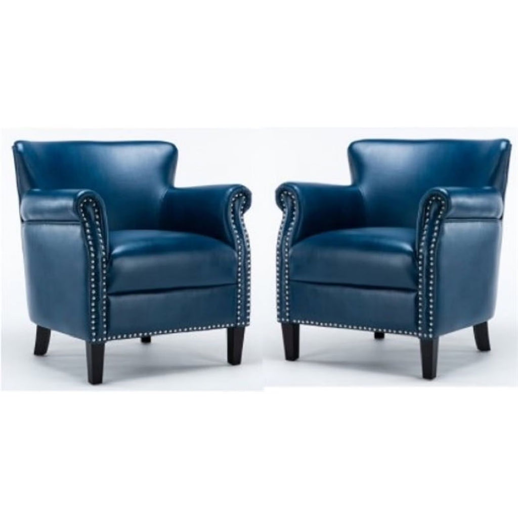2 Piece Faux Leather Club Accent Chair Set in Navy Blue U758