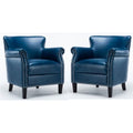 2 Piece Faux Leather Club Accent Chair Set in Navy Blue U758