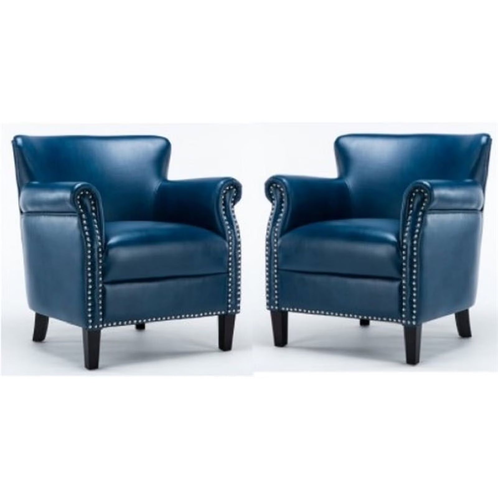 2 Piece Faux Leather Club Accent Chair Set in Navy Blue U758