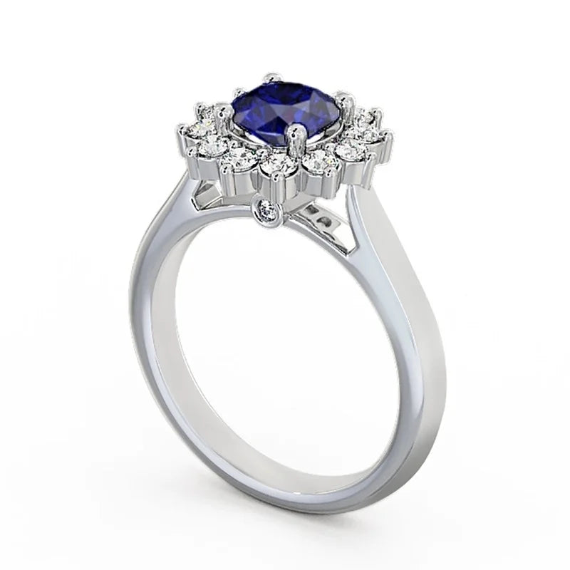 14K White Gold Blue Sapphire Diamond Engagement Ring Size 5.5 G4930