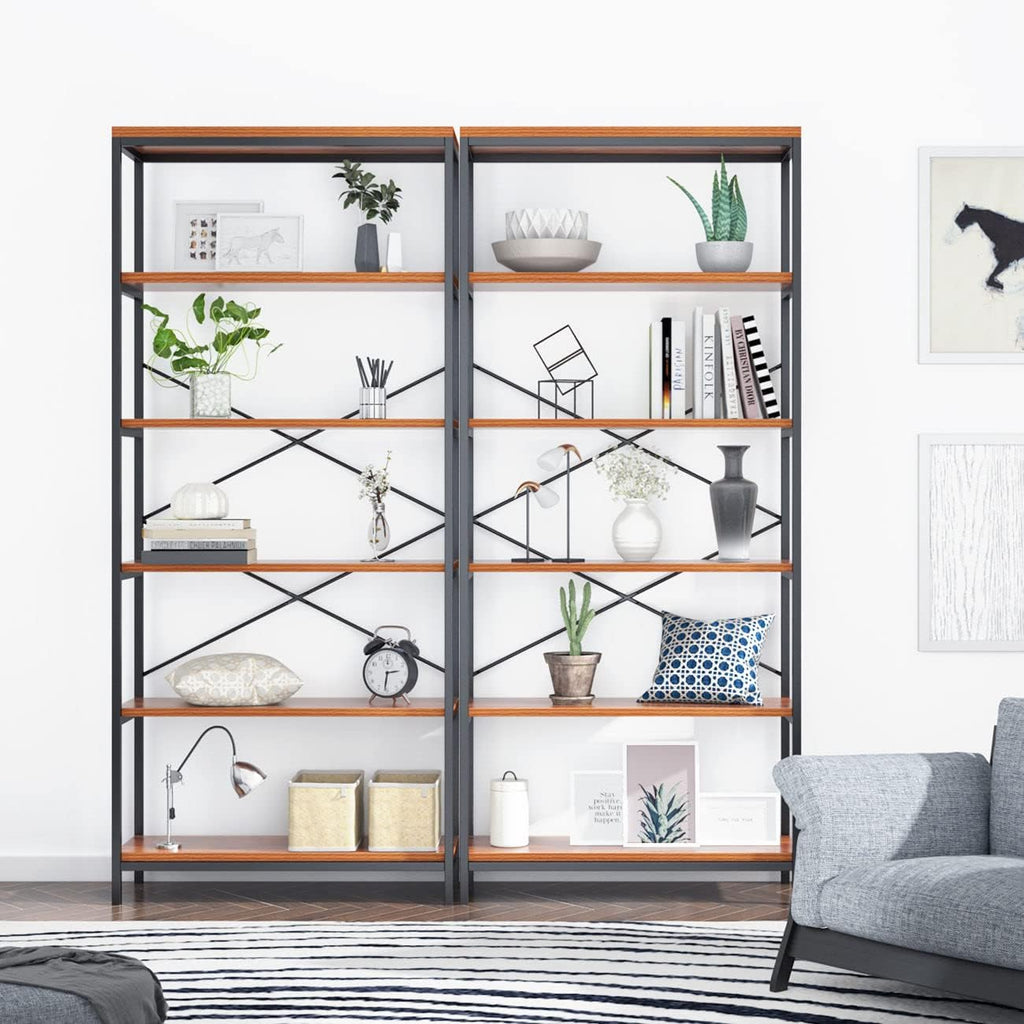 5 Shelf Metal and Wooden Bookshelf Q888