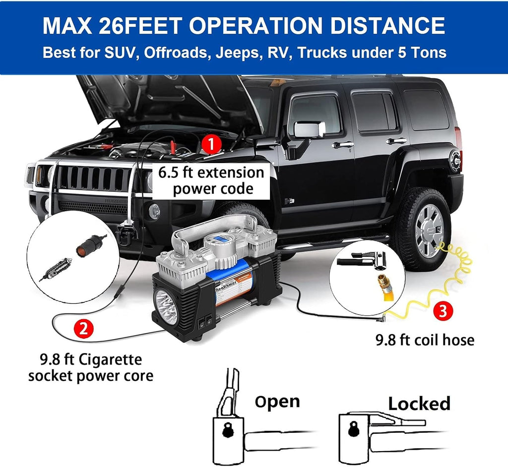 Pack of 2 Portable 12Volt 150PSI Tire Inflator Air Compressor with Digital Pressure Gauge I735