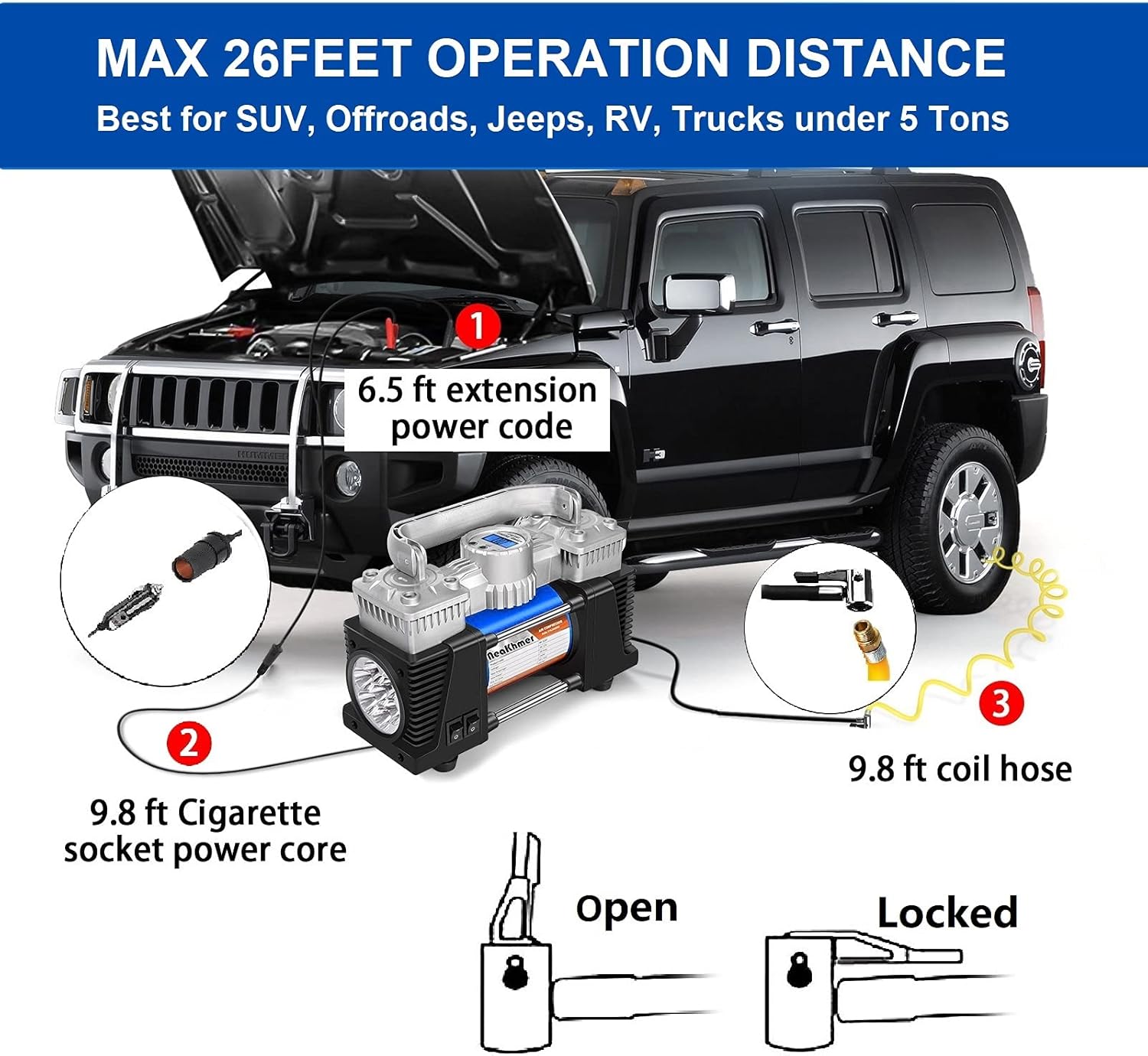 Pack of 2 Portable 12Volt 150PSI Tire Inflator Air Compressor with Digital Pressure Gauge I735