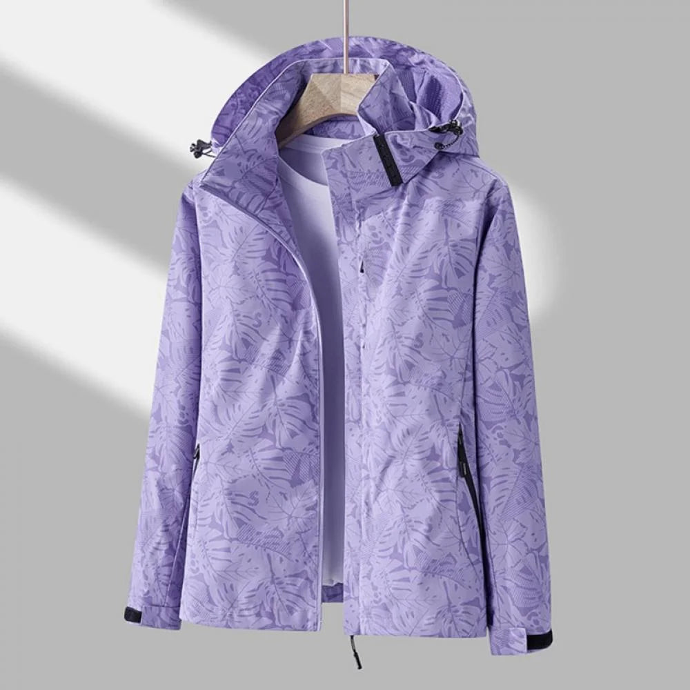 Maple Leaf Print Hooded Windproof Coat W6485