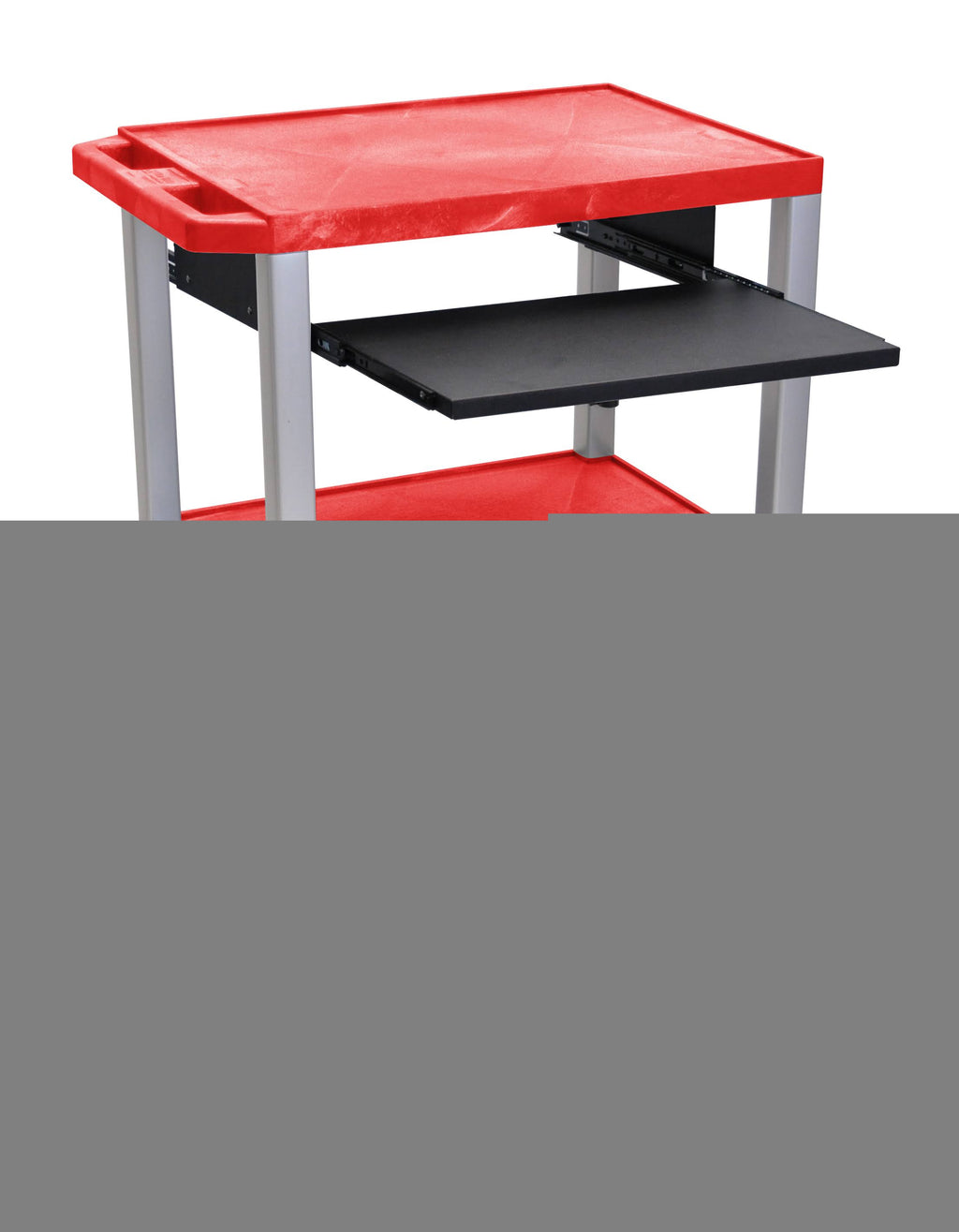 Red 42x22 3 Shelf Cart with Black Pullout Shelf & Nickel Legs S798