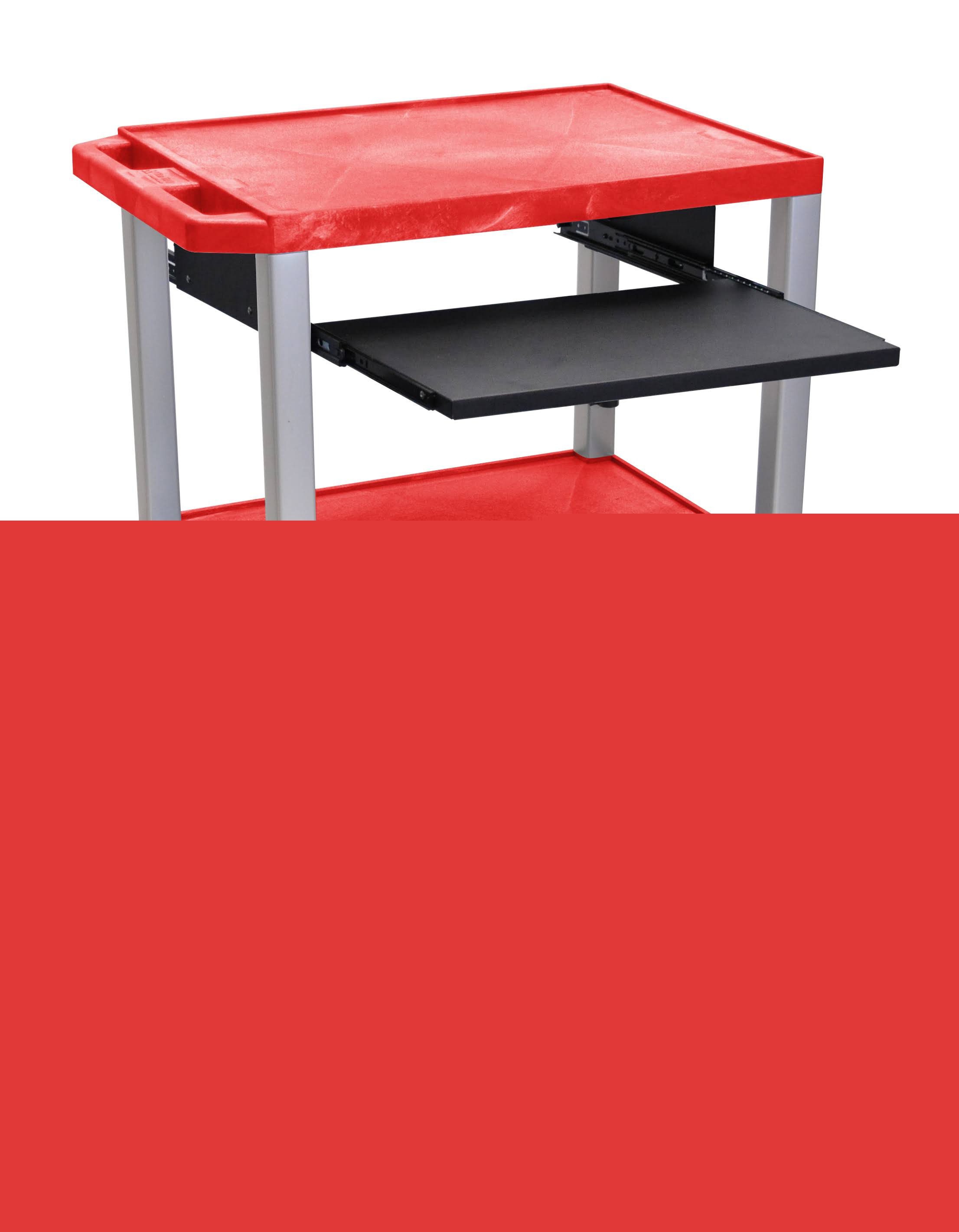 Red 42x22 3 Shelf Cart with Black Pullout Shelf & Nickel Legs S798