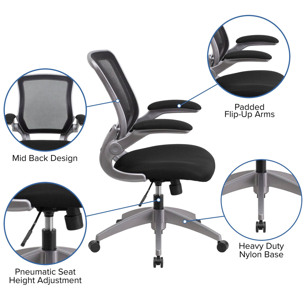 Gray Mesh Swivel Ergonomic Task Office Chair with Flip-Up Arms M397