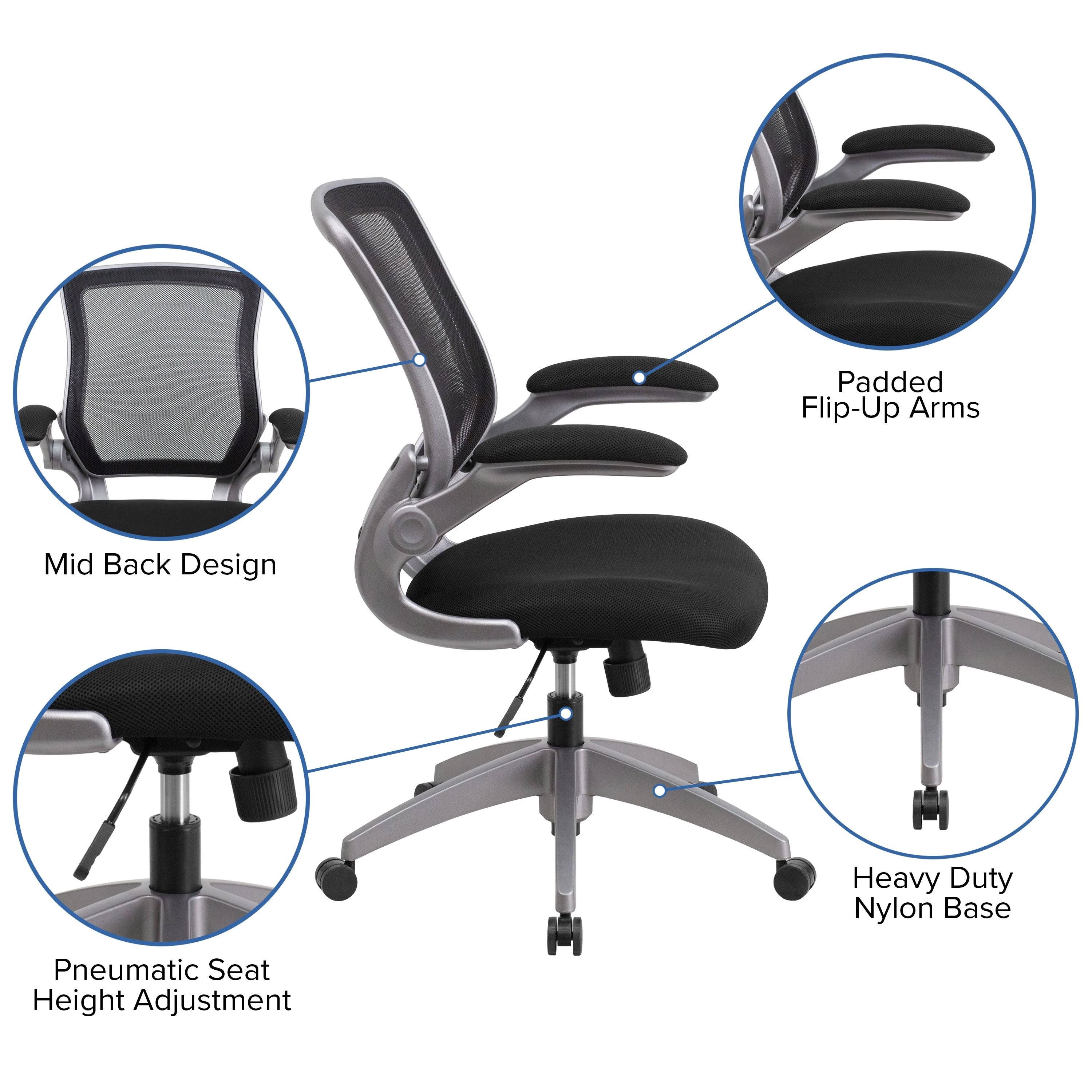 Gray Mesh Swivel Ergonomic Task Office Chair with Flip-Up Arms M397