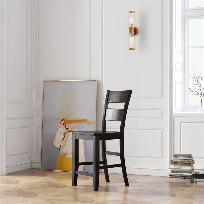 Solid Wood Bar Stool in Brown Set of Two Y87934