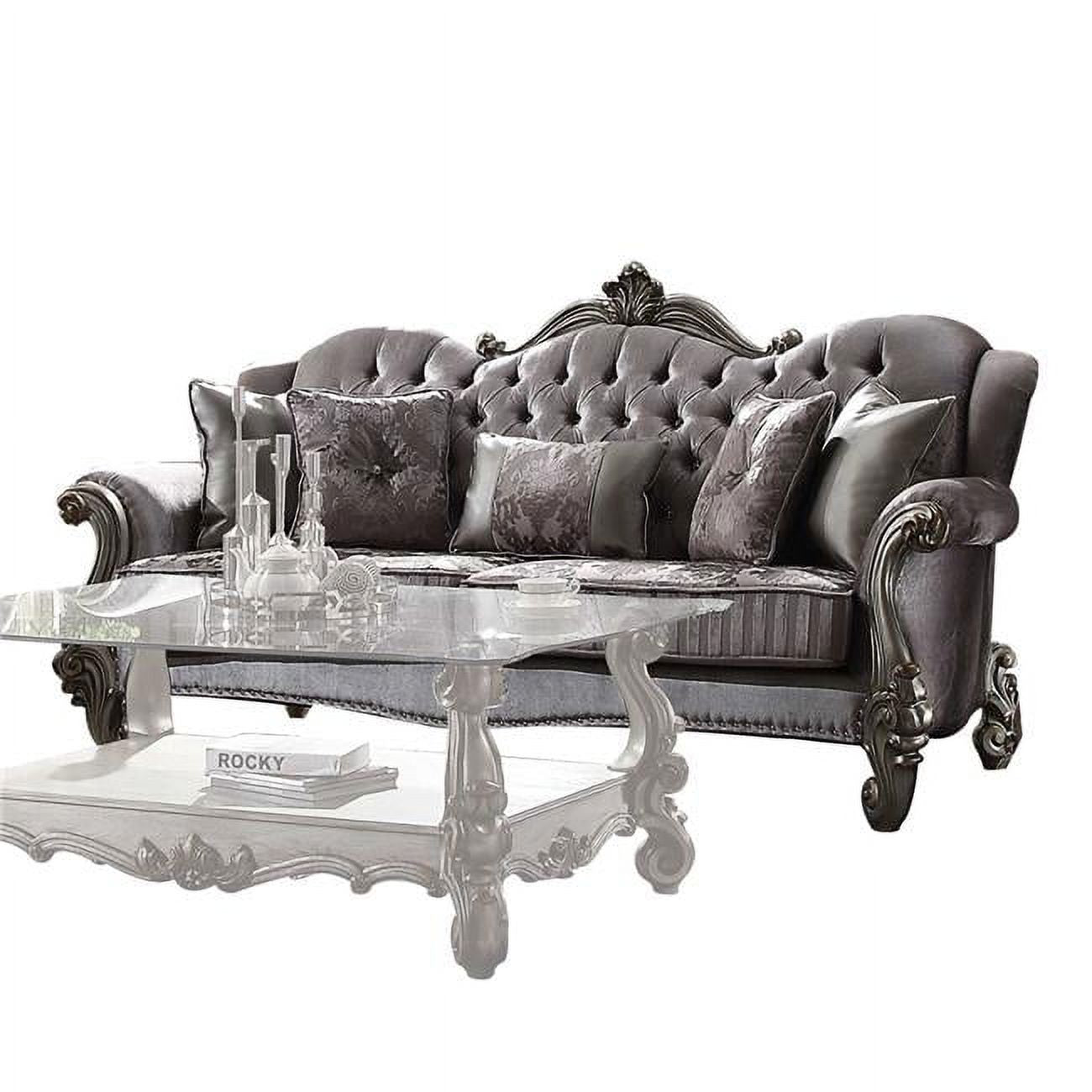 Velvet Antique Platinum Poly Resin Sofa with 5 Pillows H228