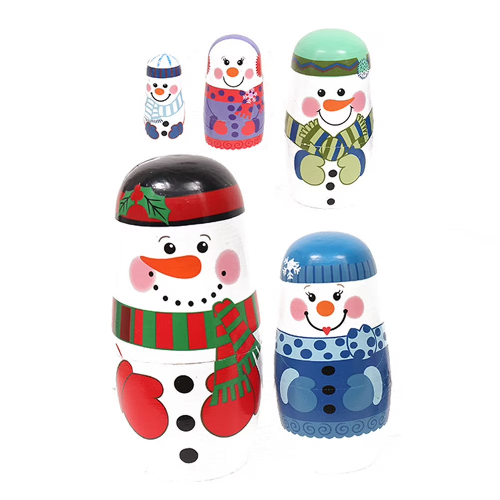 5 Layer Snowman Matryoshka Wood Nesting Doll R960980