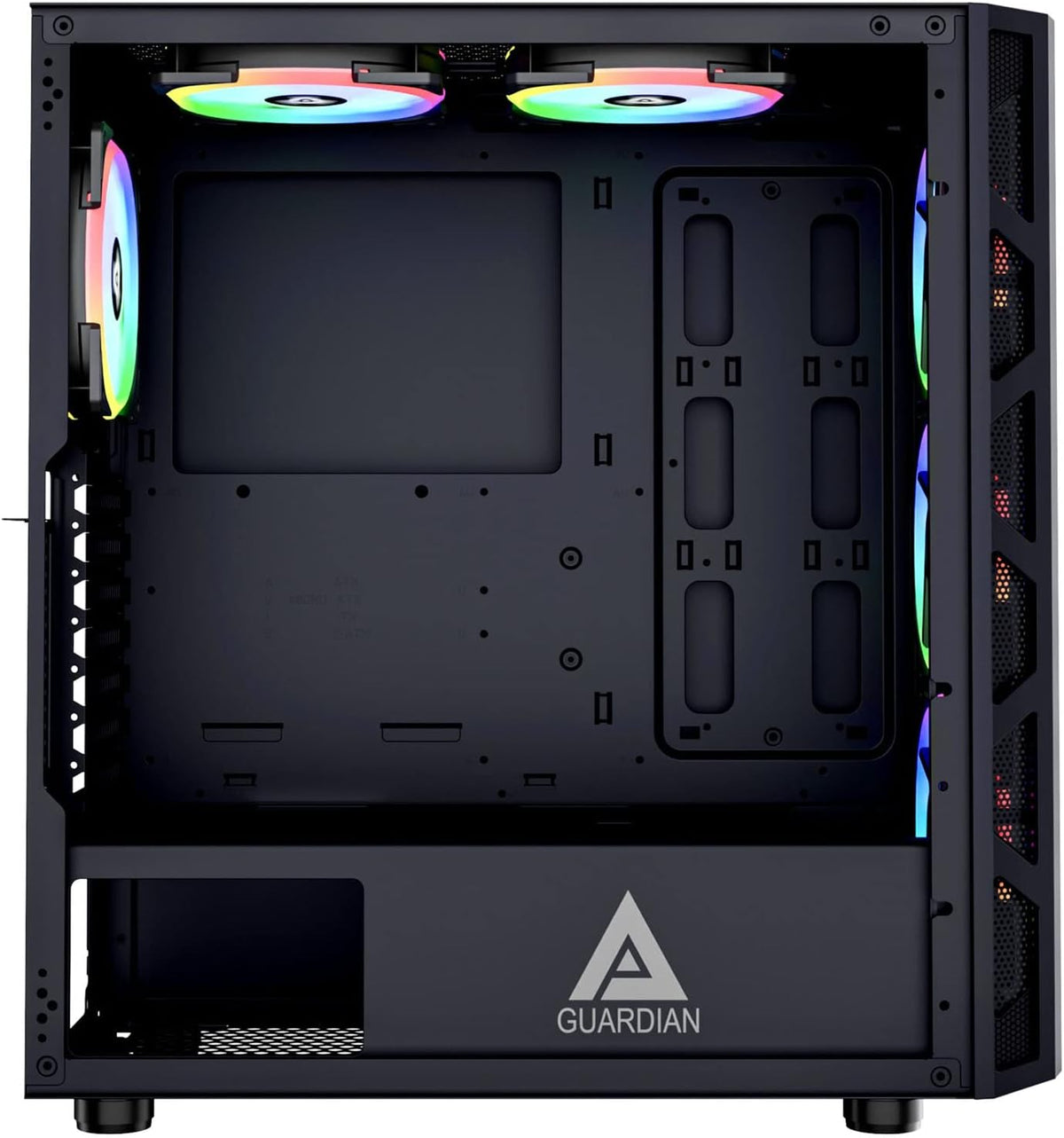 Black Mid Tower Gaming Case with Tempered Glass Panel and RGB Fans V4600