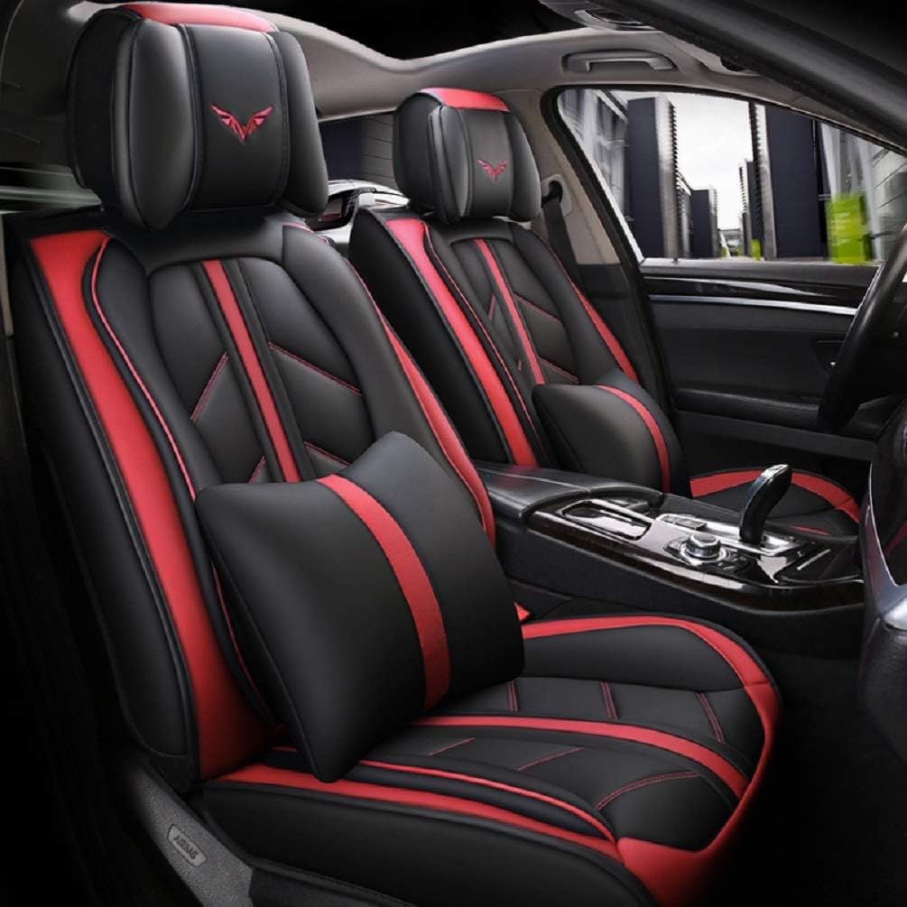 Black-red PU Leather Front and Rear Car Seat Cover Full Set I1937