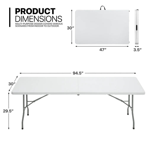 11 Pieces 8 Ft White Heavy Duty Utility Table and 10 Red Chair Set Folding Round Table with Handle P542
