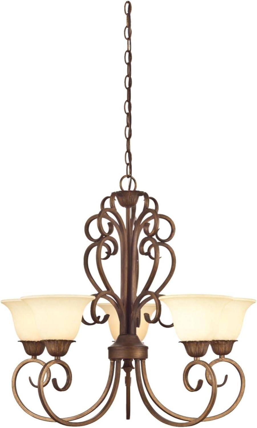 Five-Light Interior Chandelier, Ebony Gold Finish with Burnt Scavo Glass Y70025