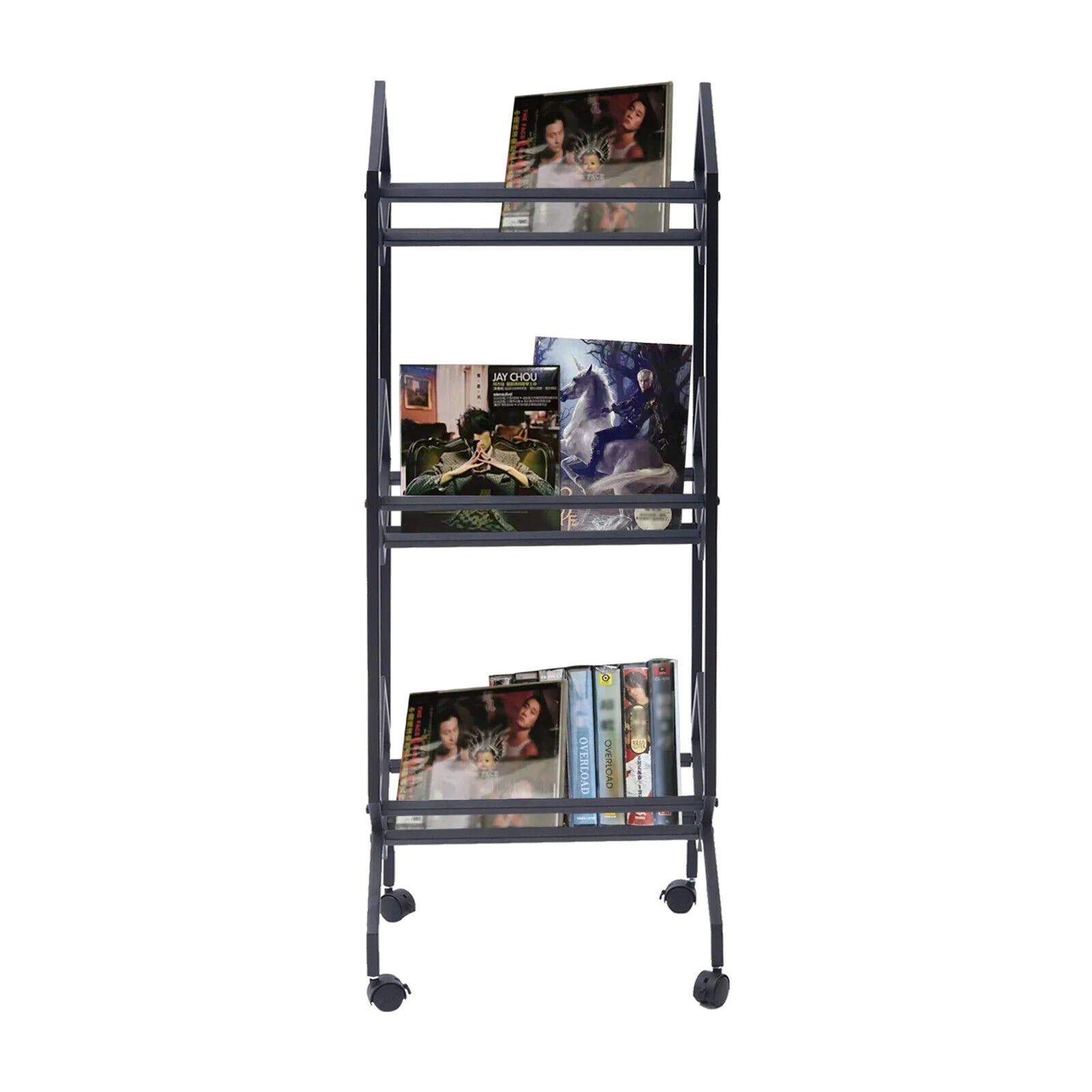3-Tier Vinyl Record Storage Rack Mobile CD & Record Holder Shelf R307