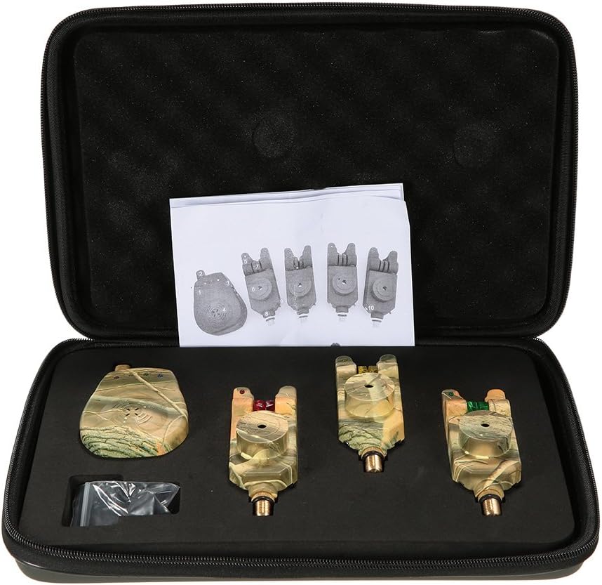 Wireless LED Fishing Bite Alarm Set with Case, 3/4 Alarms + 1 Receiver, Pack of 2 E635