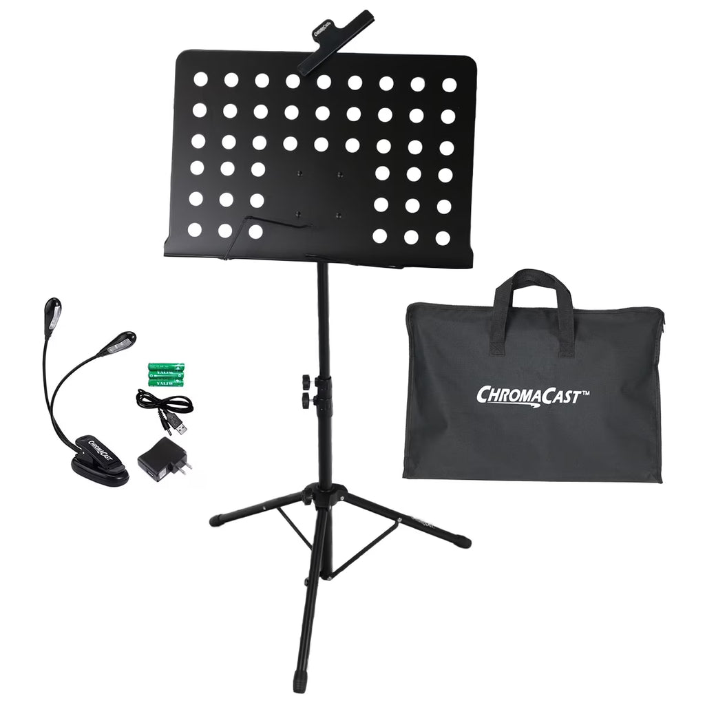 Metal Music Stand with Carry Bag, Sheet Clip and Clip On Light L83491