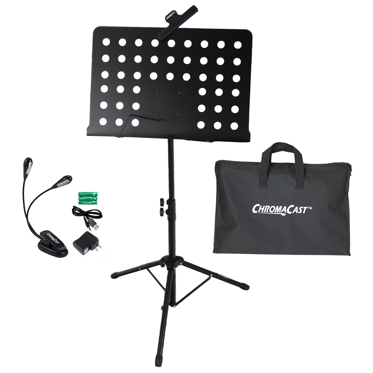 Metal Music Stand with Carry Bag, Sheet Clip and Clip On Light L83491
