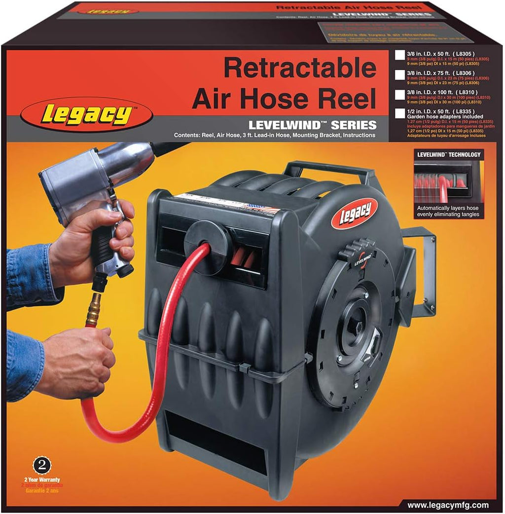 Retractable Air Hose Reel, 3/8 in. x 100 ft, PVC J251376