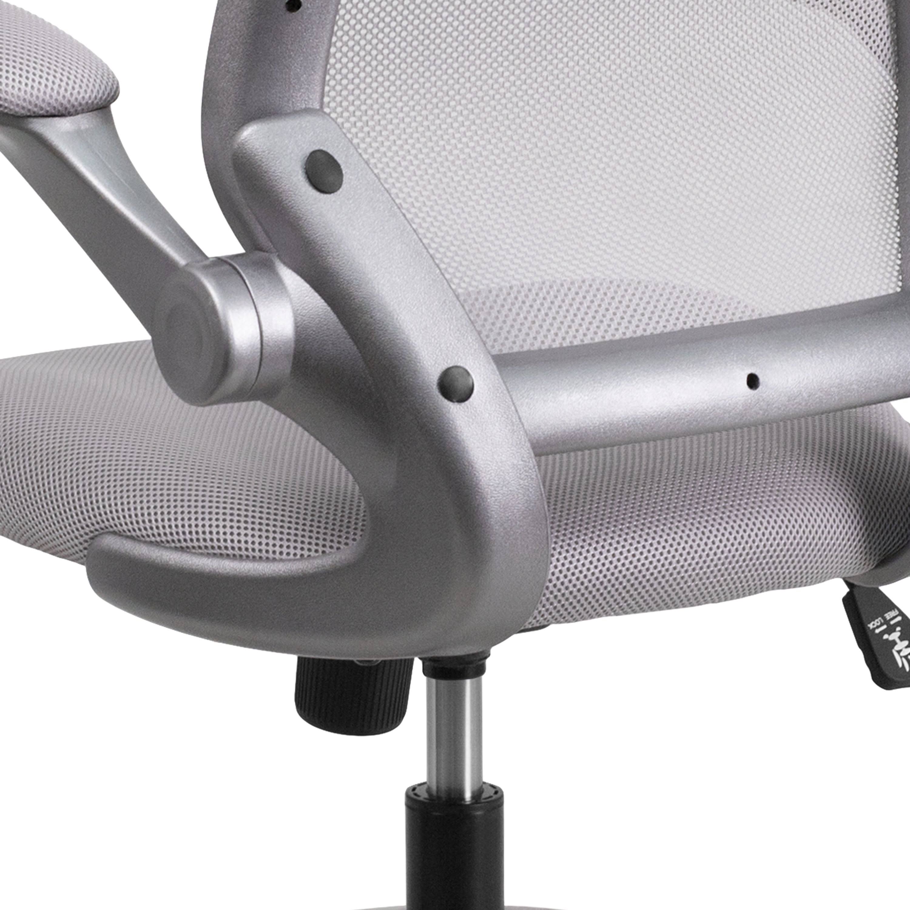 Gray Mesh Swivel Ergonomic Task Office Chair with Flip-Up Arms M397