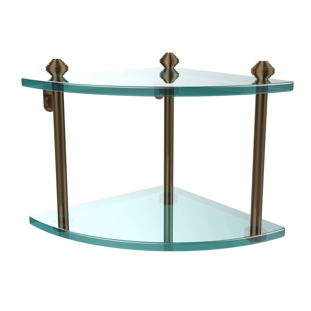 Two Tier Corner Glass Shelf - Brushed Bronze K9314