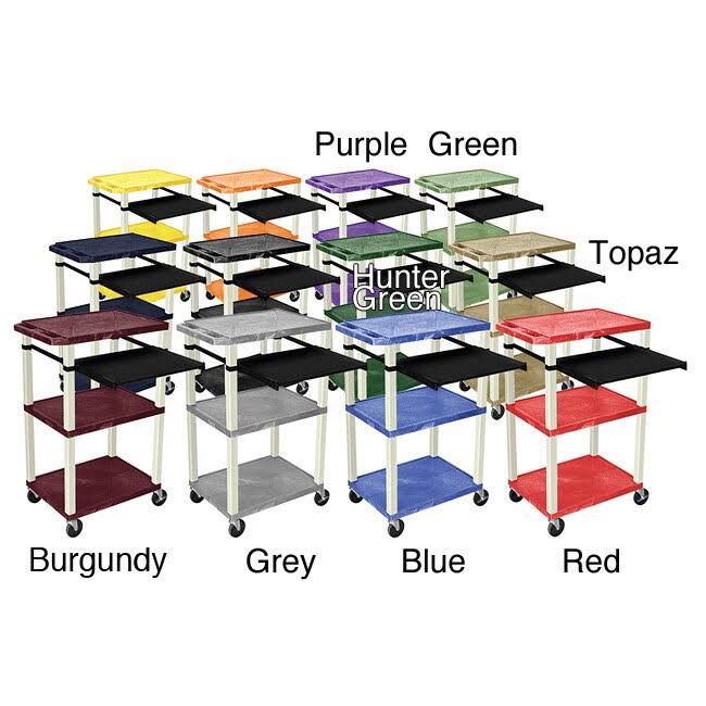 Red 42x22 3 Shelf Cart with Black Pullout Shelf & Nickel Legs S798