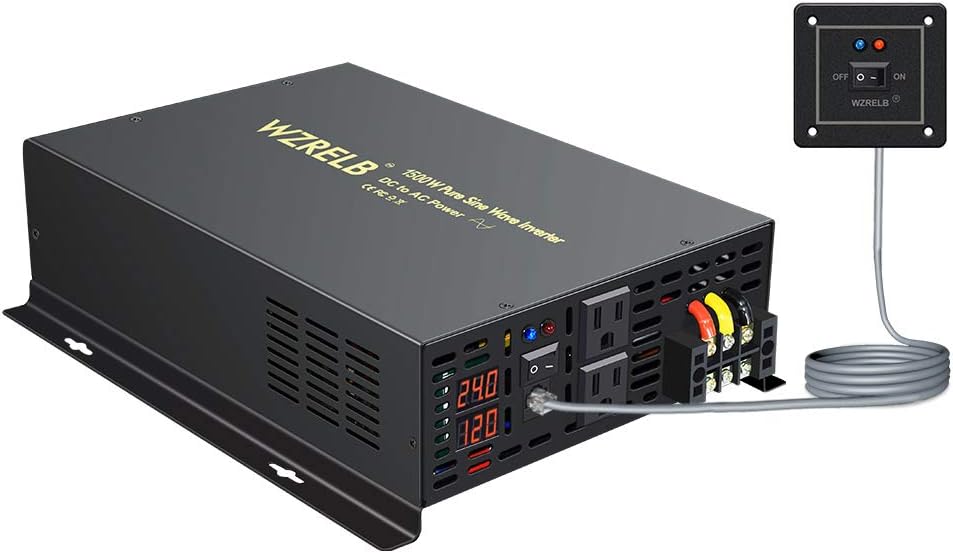 1500W 24V Pure Sine Wave Power Inverter with Remote Controller Dual AC Outlets LED Display L79513