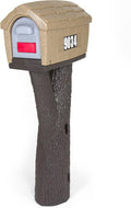 Sandstone Plastic Cabin Mailbox with Post Mount Combo Kit X703382
