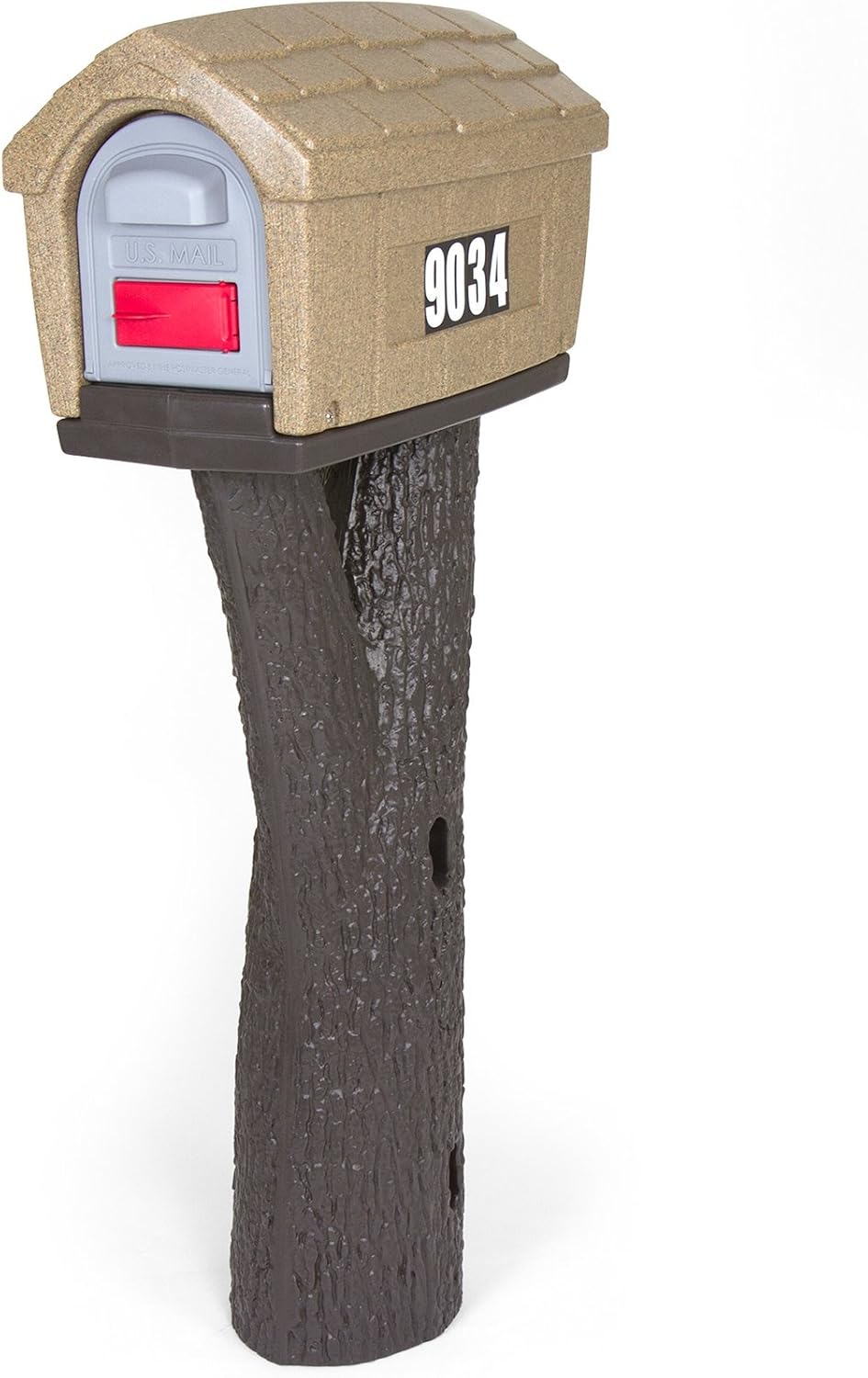 Sandstone Plastic Cabin Mailbox with Post Mount Combo Kit X703382