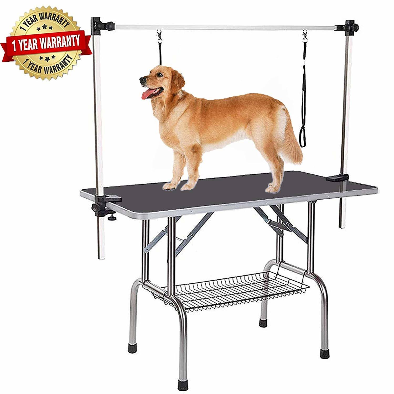 Adjustable Heavy Duty Dog Grooming Table with Arm, Noose, Mesh Tray O86499