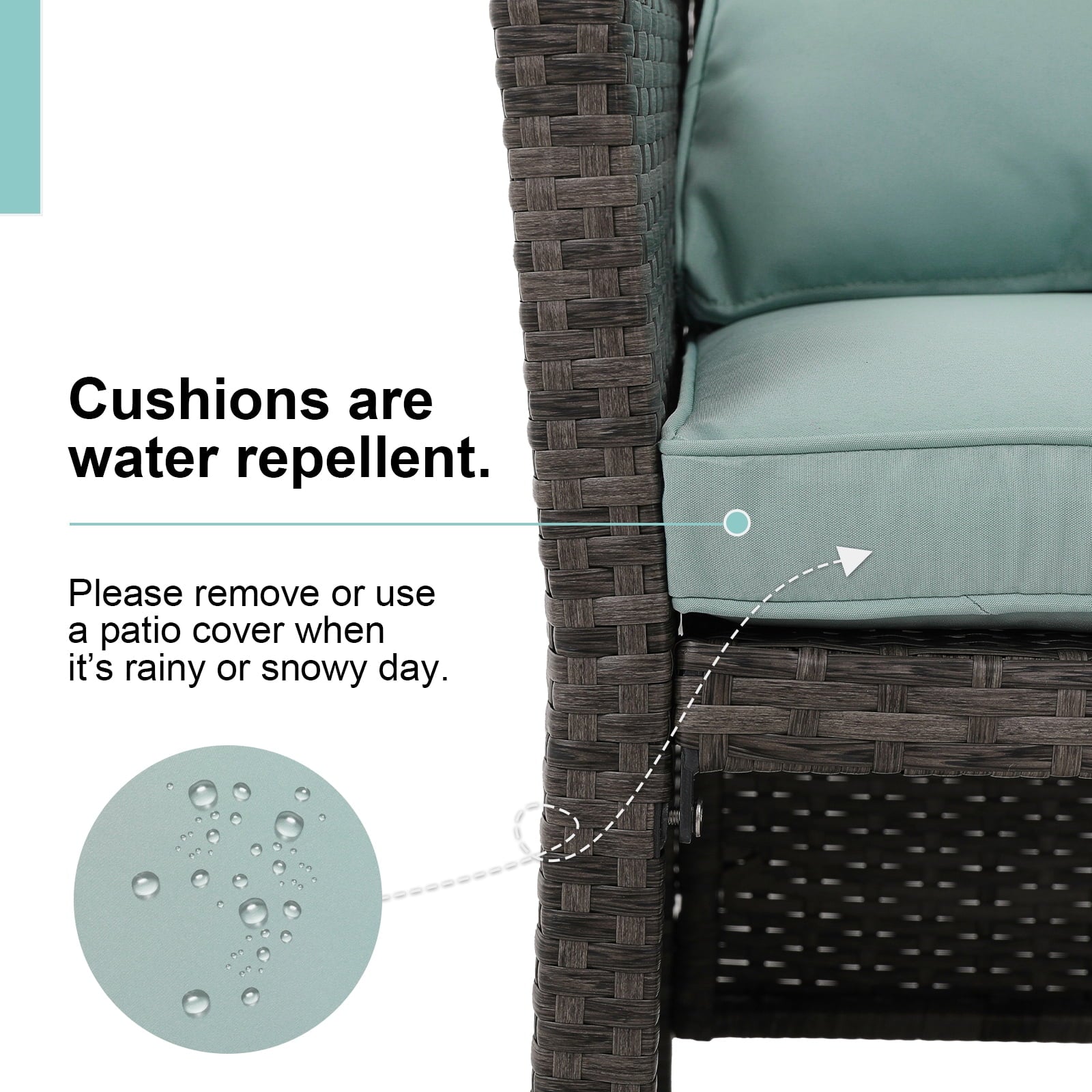 Grey Rattan 2-Piece Outdoor Patio Furniture Set with Green Cushions W27994