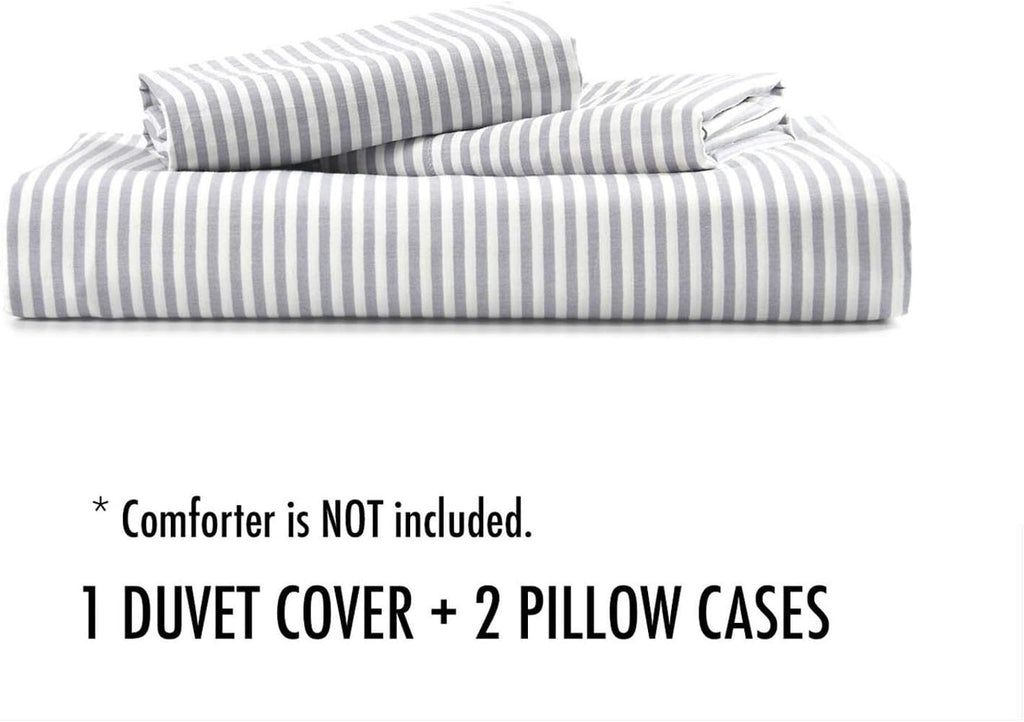 Gray White Striped 100% Cotton Duvet Cover Set, California King Size F928036