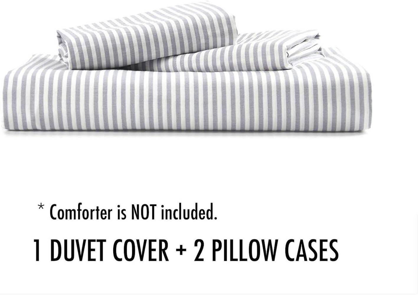 Gray White Striped 100% Cotton Duvet Cover Set, California King Size F928036