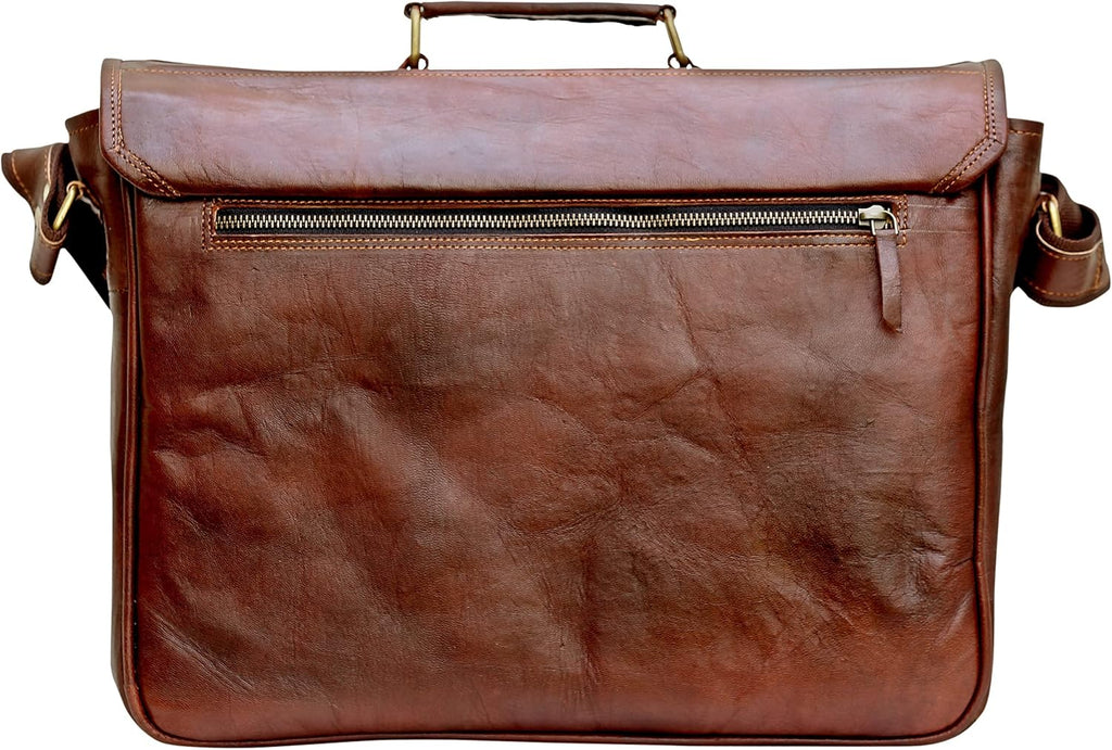 Genuine Full Grain Leather Messenger Bag Laptop Satchel Crossbody Bag, 16 Inch Brown K439831