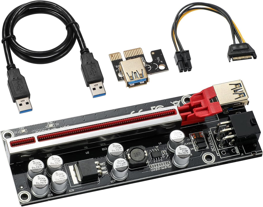 Red 6 PCS PCI-E 1X to 16X Riser Card with 6PIN SATA Power Cable L31529