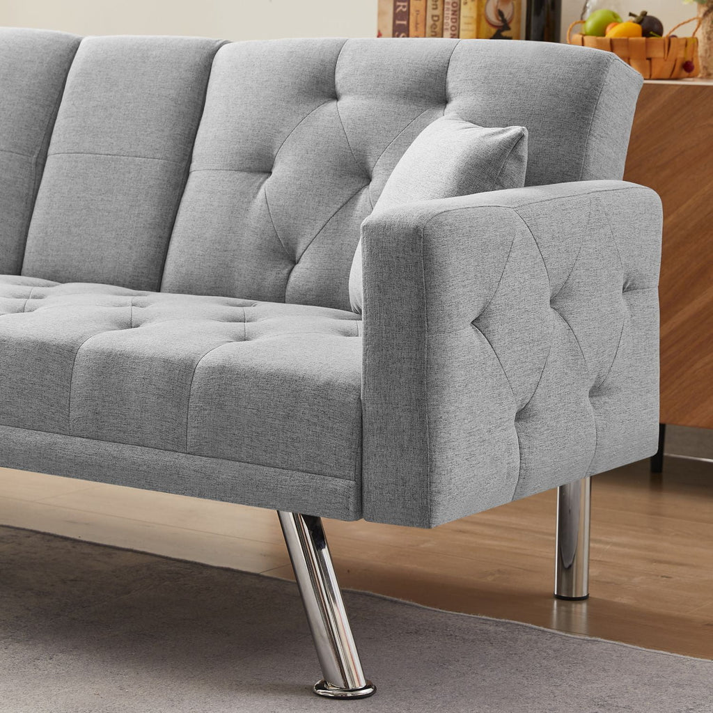 Grey Linen Convertible Sofa Bed D7099