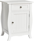 White Wooden End Table with Drawer and Single-Door Cabinet H471