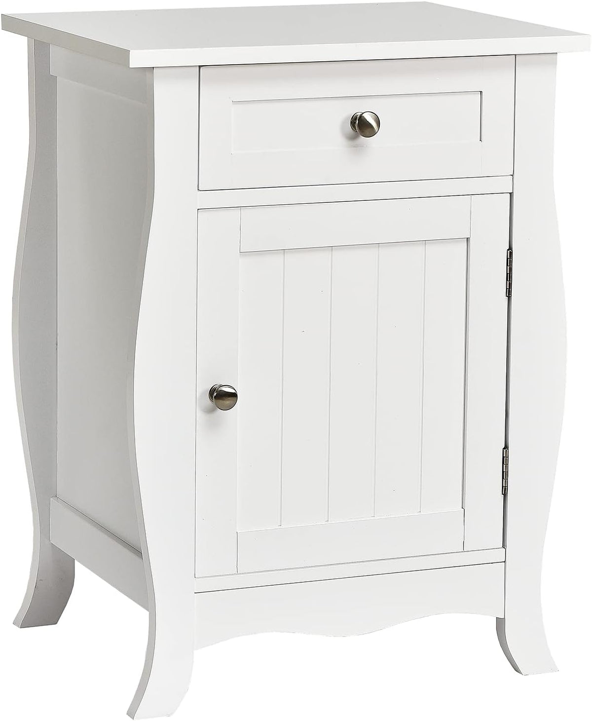 White Wooden End Table with Drawer and Single-Door Cabinet H471