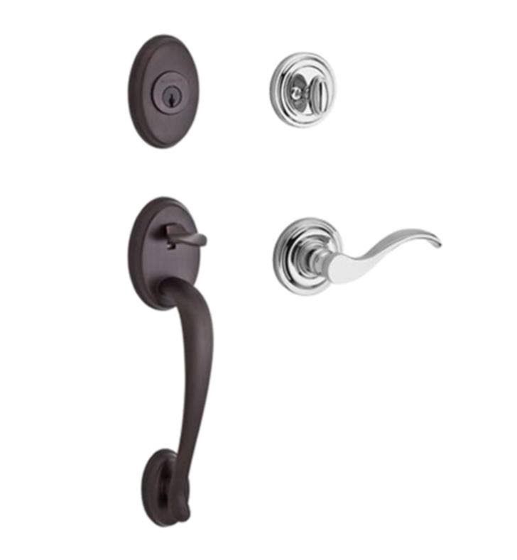 Single Cylinder Handleset with Curve Door Lever and Traditional Round Rose with SmartKey D878315