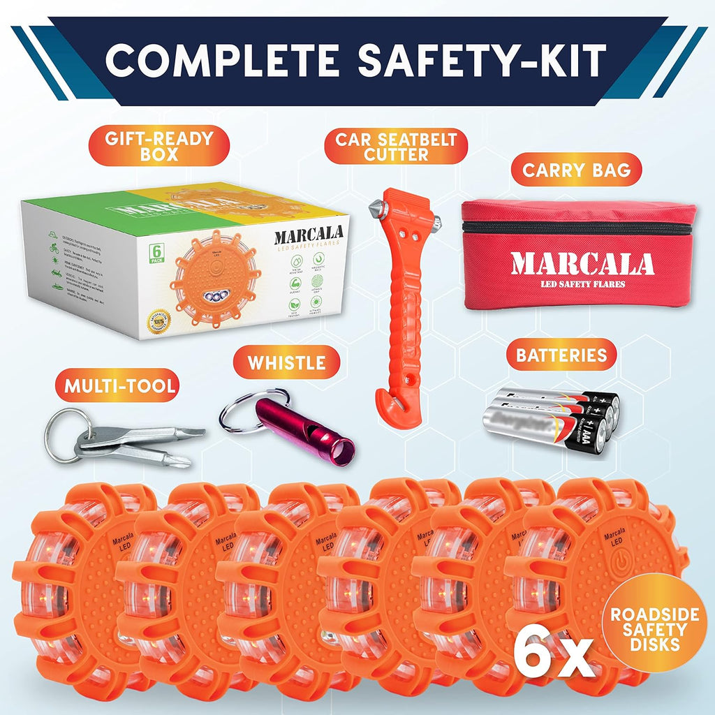 LED Road Flares 6-Pack with Batteries Installed and Carry-Case E33943