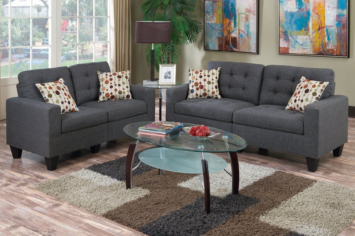 Blue Grey Linen-Like Fabric Sofa and Loveseat Set U632