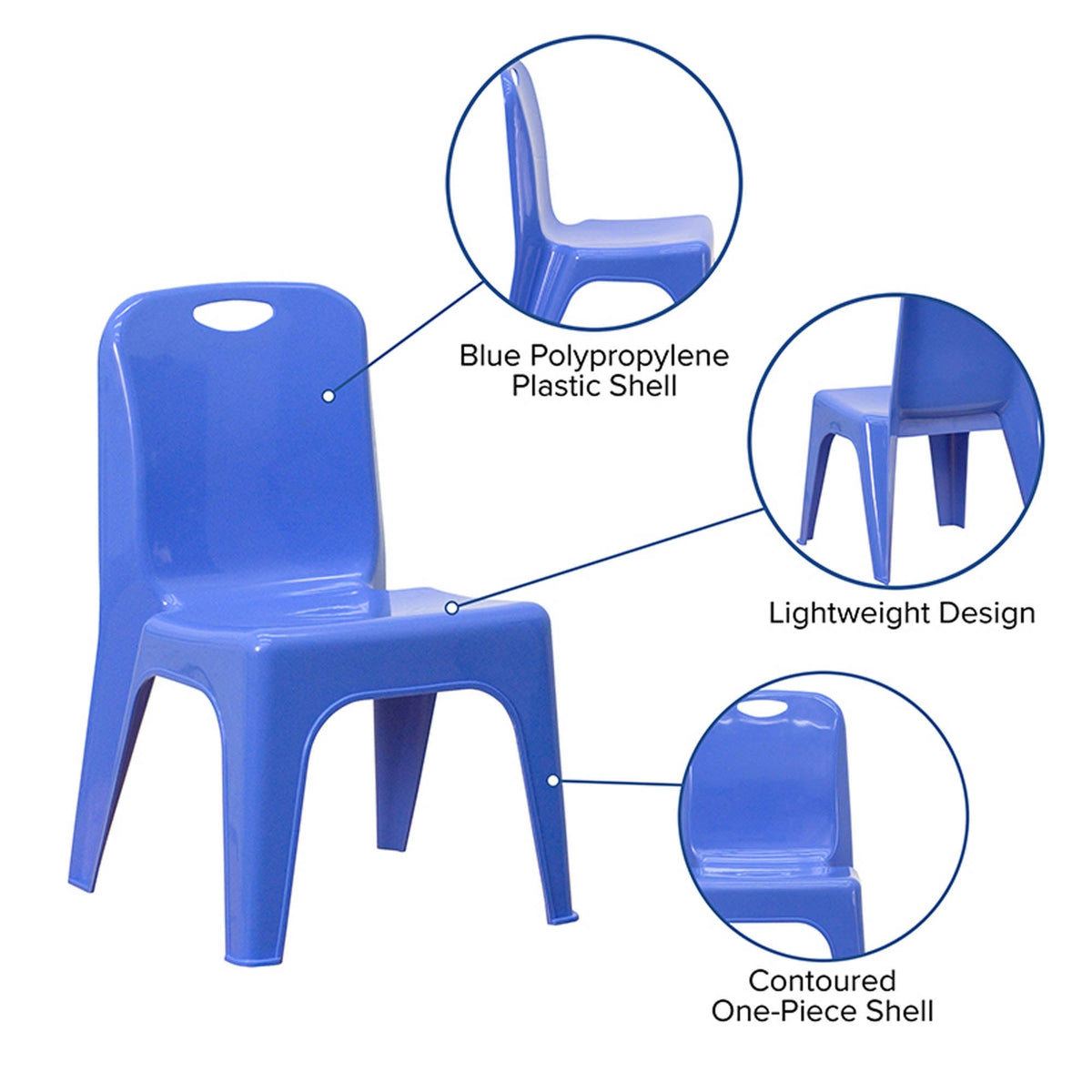 Blue Plastic Stackable School Chair with Carrying Handle, 2 Pack O5155