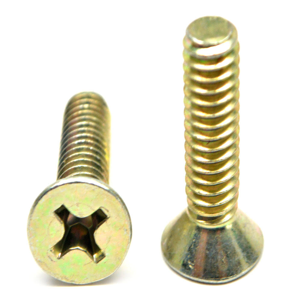 #4-40 x 3/8 Coarse Thread Machine Screw Phillips Flat Head Low Carbon Steel Yellow Zinc Plated C549
