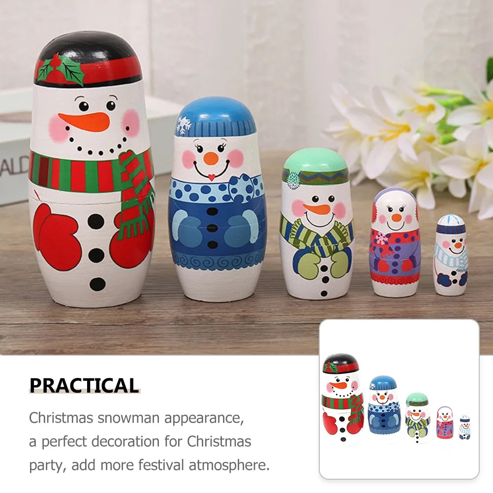 5 Layer Snowman Matryoshka Wood Nesting Doll R960980
