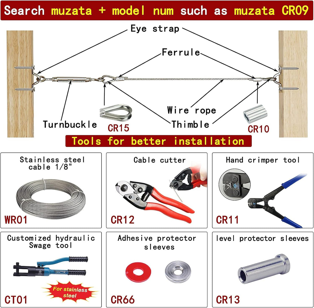 10 Set 1/8 Cable Railing Kit Hardware Heavy Duty Turnbuckle M5 Eye to Eye Stainless Steel E212210