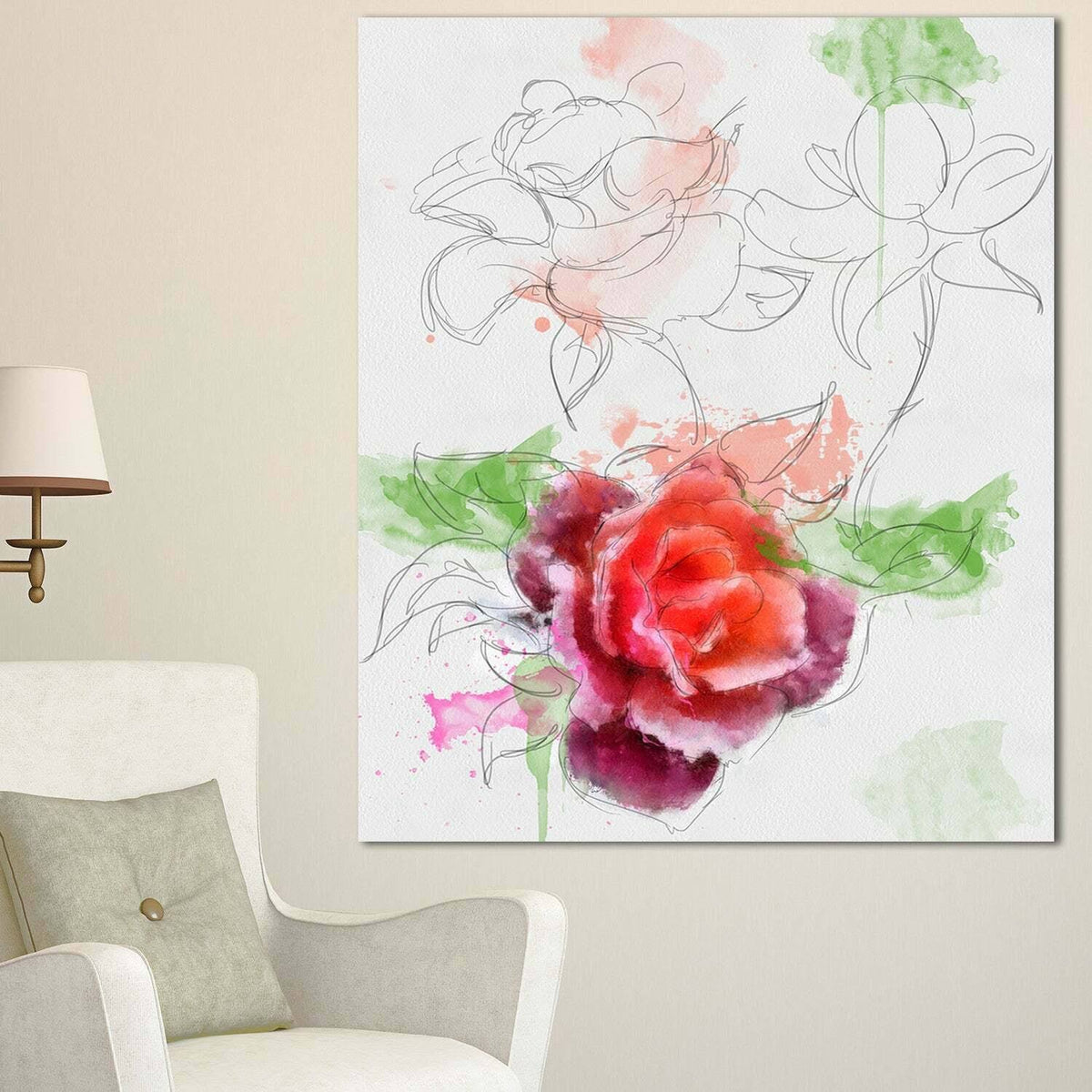 White Floral Canvas Artwork Print - 16 in. Wide x 32 in. High V226