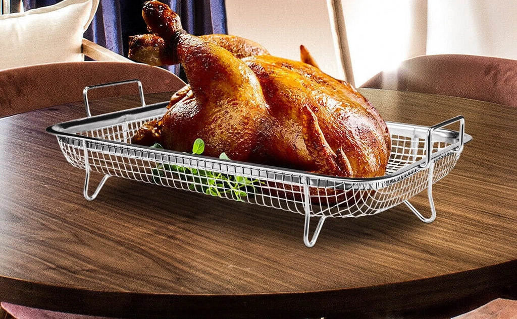 2pc Non-Stick Stainless Steel Air Fryer Basket Y581310