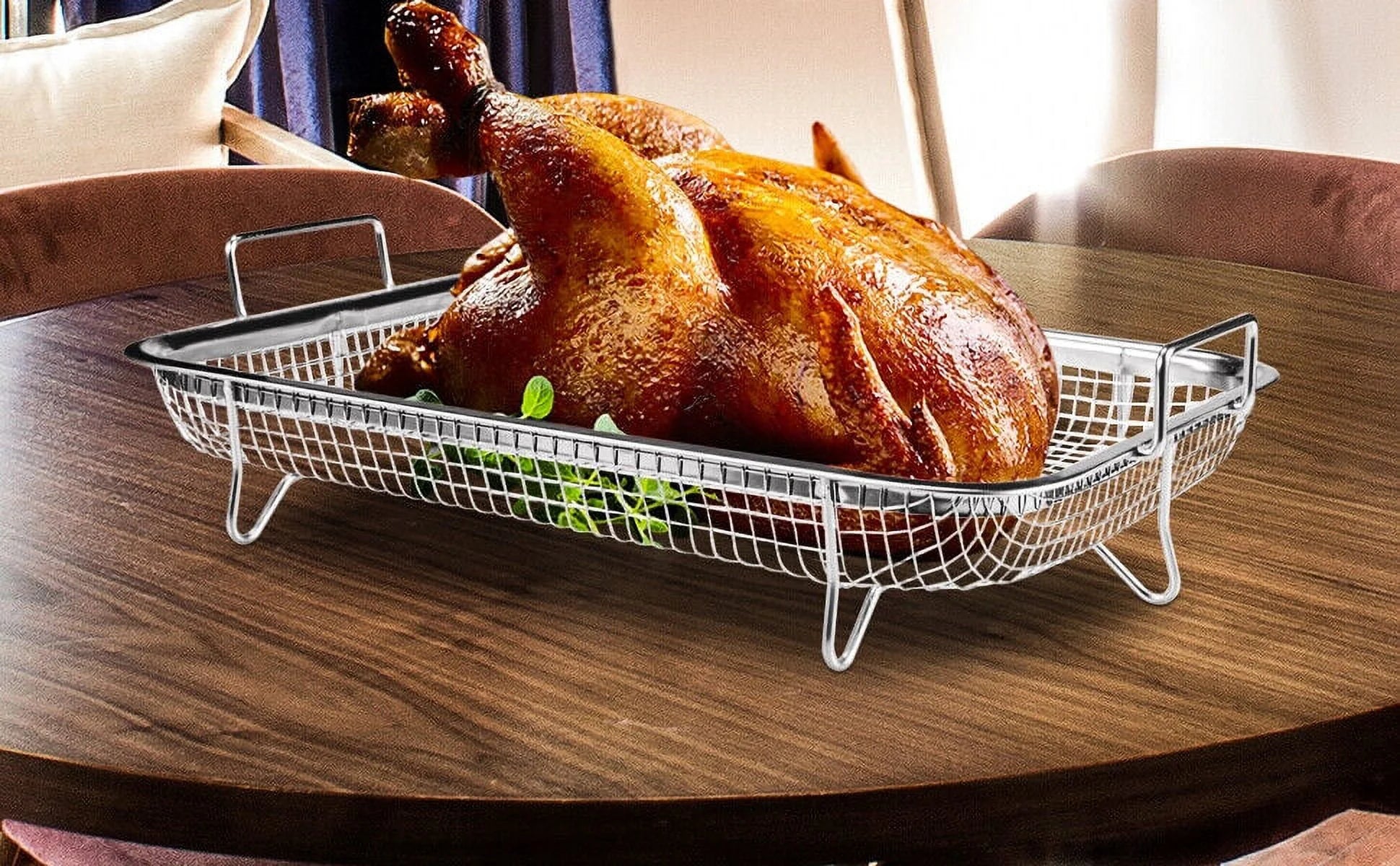 2pc Non-Stick Stainless Steel Air Fryer Basket Y581310