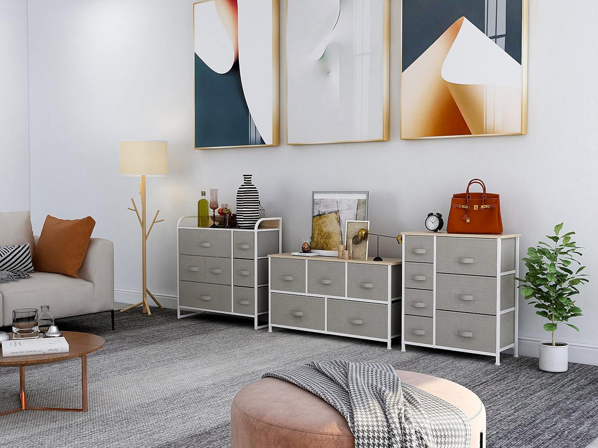 Light Grey 7 Drawer Fabric Dresser with Steel Frame I14514